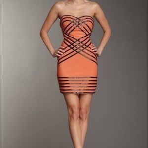 WOW COUTURE LEATHER TRIM STRAPLESS DRESS- SIZE SMALL